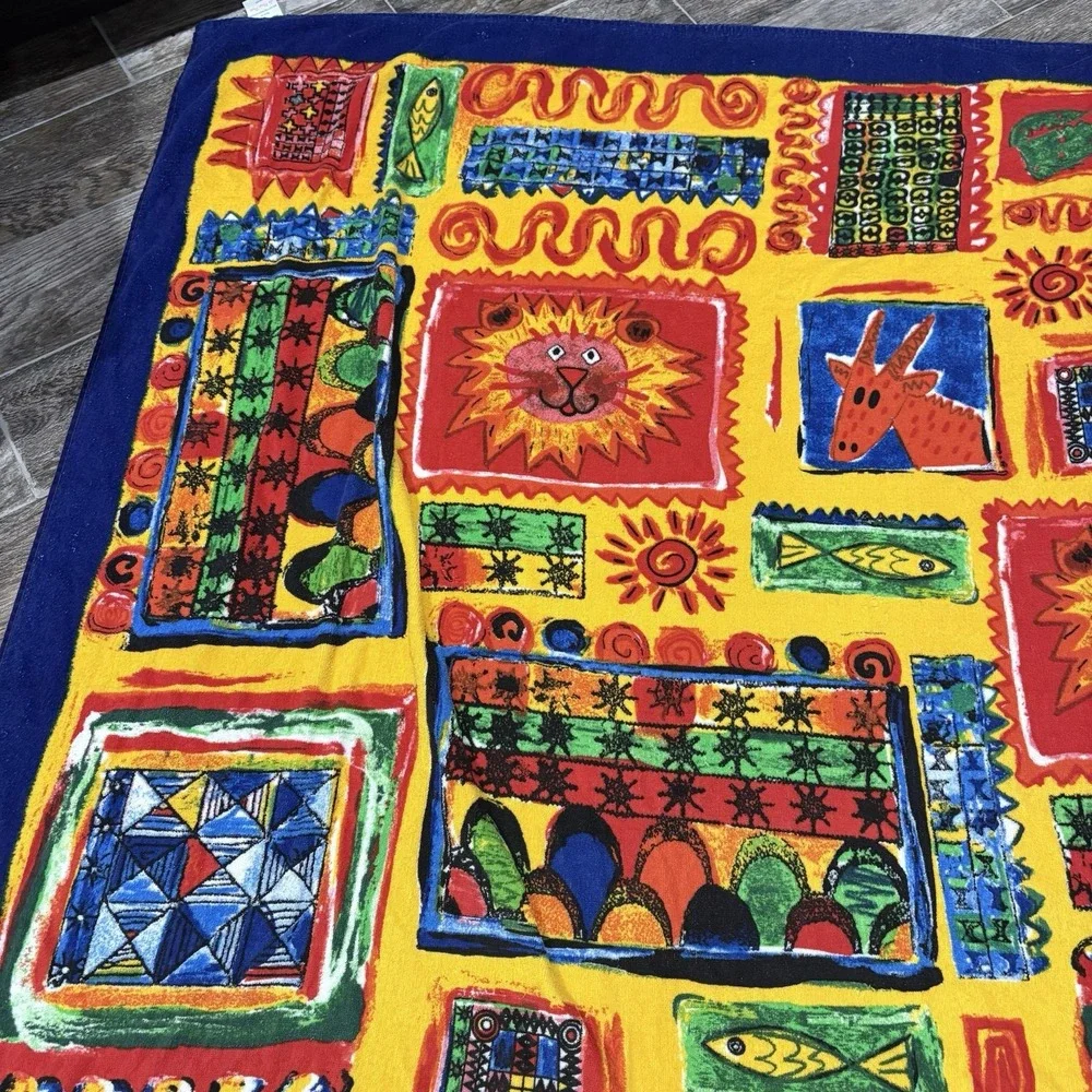 Vtg Brazilian Safari Impact Colorful XL Beach Towel 80s 90s Jungle 67X51